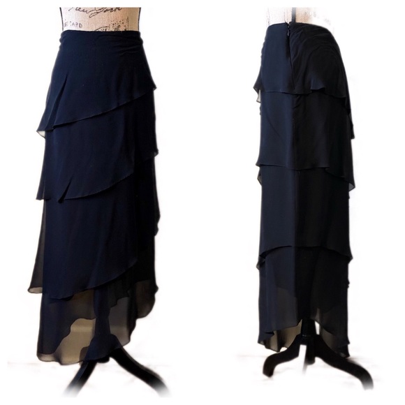 CHETTA B Black Silk Dressy Asymmetrical Skirt - Picture 2 of 8